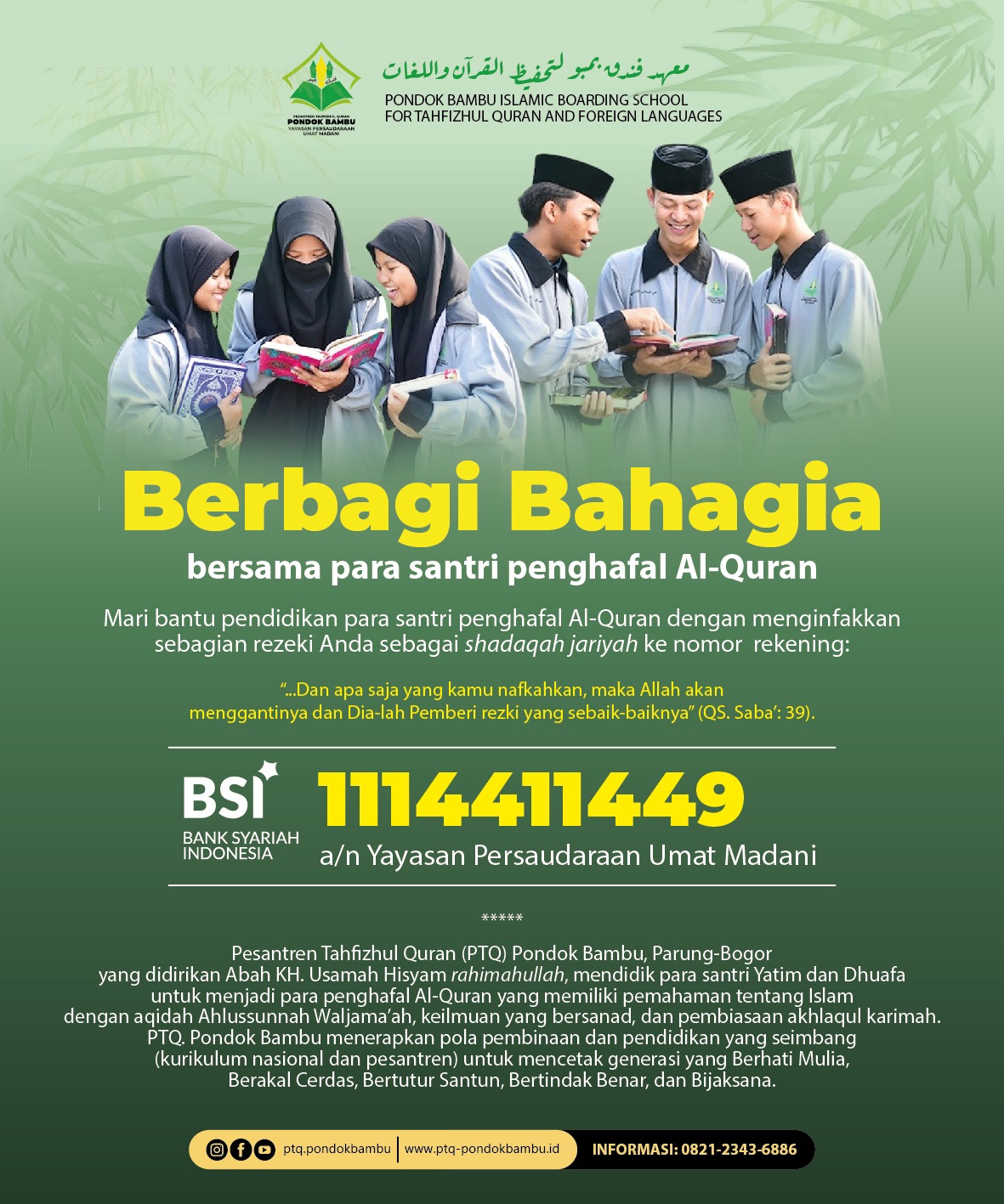 Pesantren Tahfizhul Qur’an Pondok Bambu Resmikan Program Tahfiz Intensif untuk Santri Baru